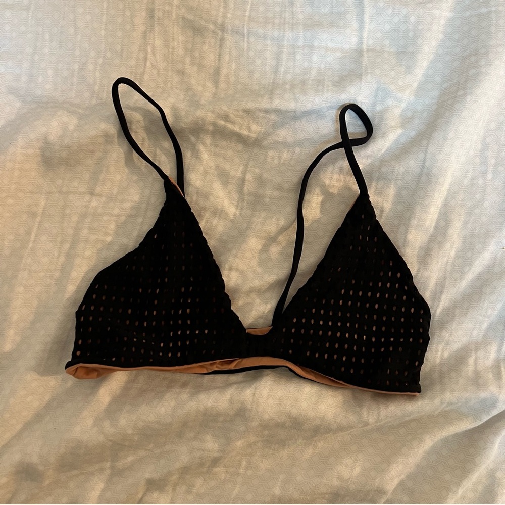 ACACIA SWIM TOP. Black Mesh/Tan. Size Medium
